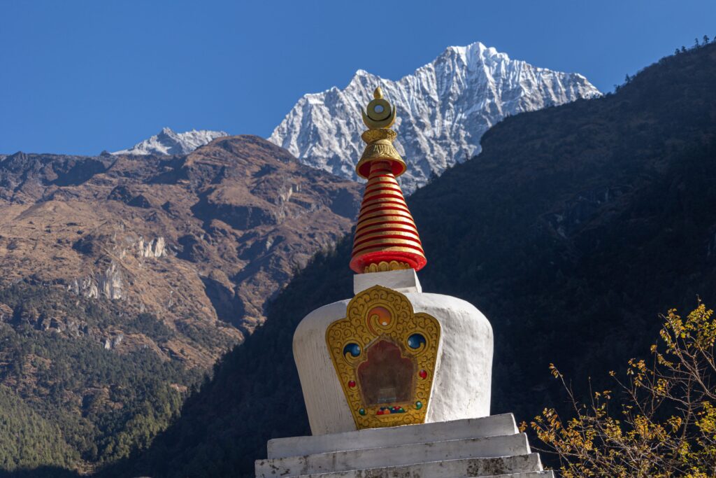 Buddhist stupa overlooking the Everest region in Nepal